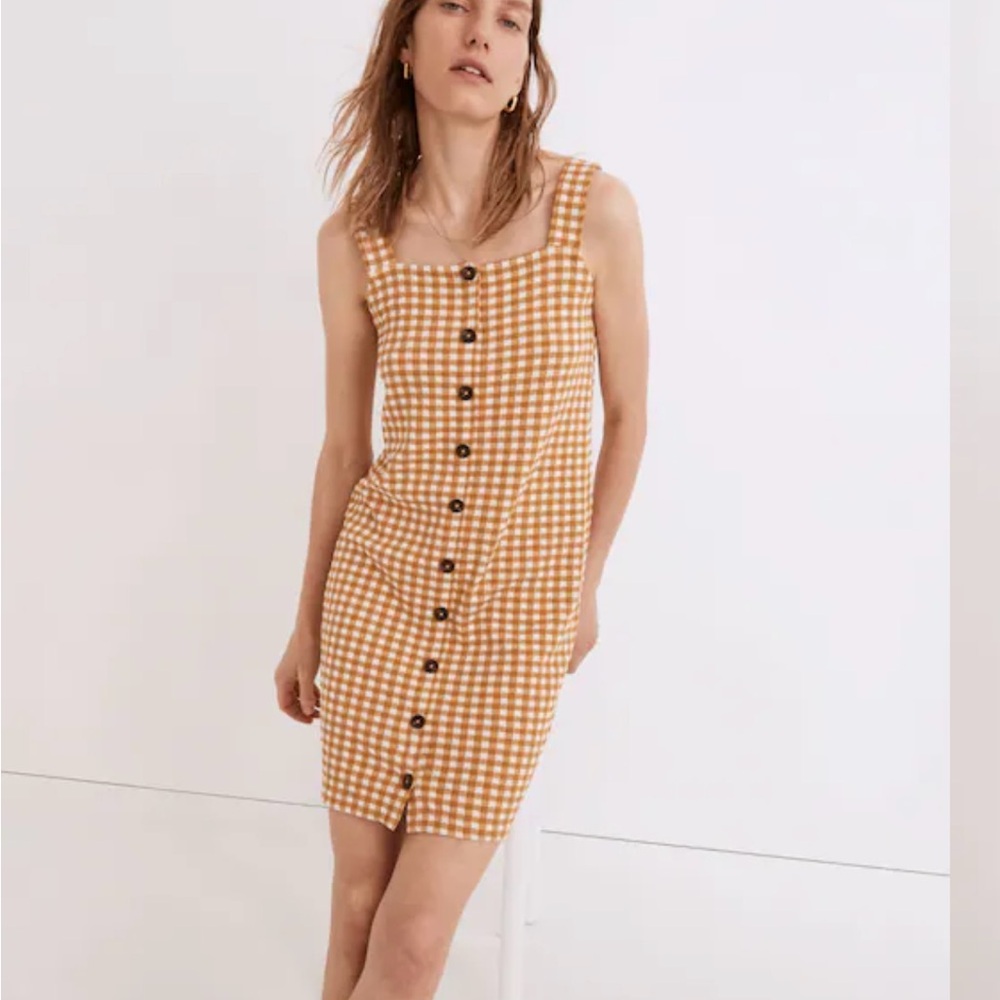 Madewell Mustard and White Gingham Button-Down Dress